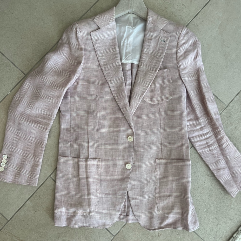 So Capri Men’s linen plaid blazer light pink jacket size 48 EU